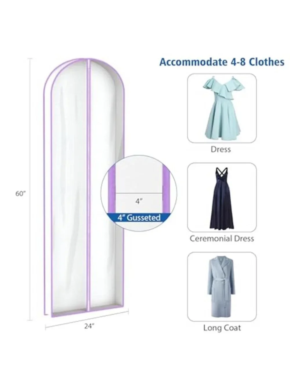Clear Garment Bags Long Dress Storage Zipper Closet Hanging Clothes Cover